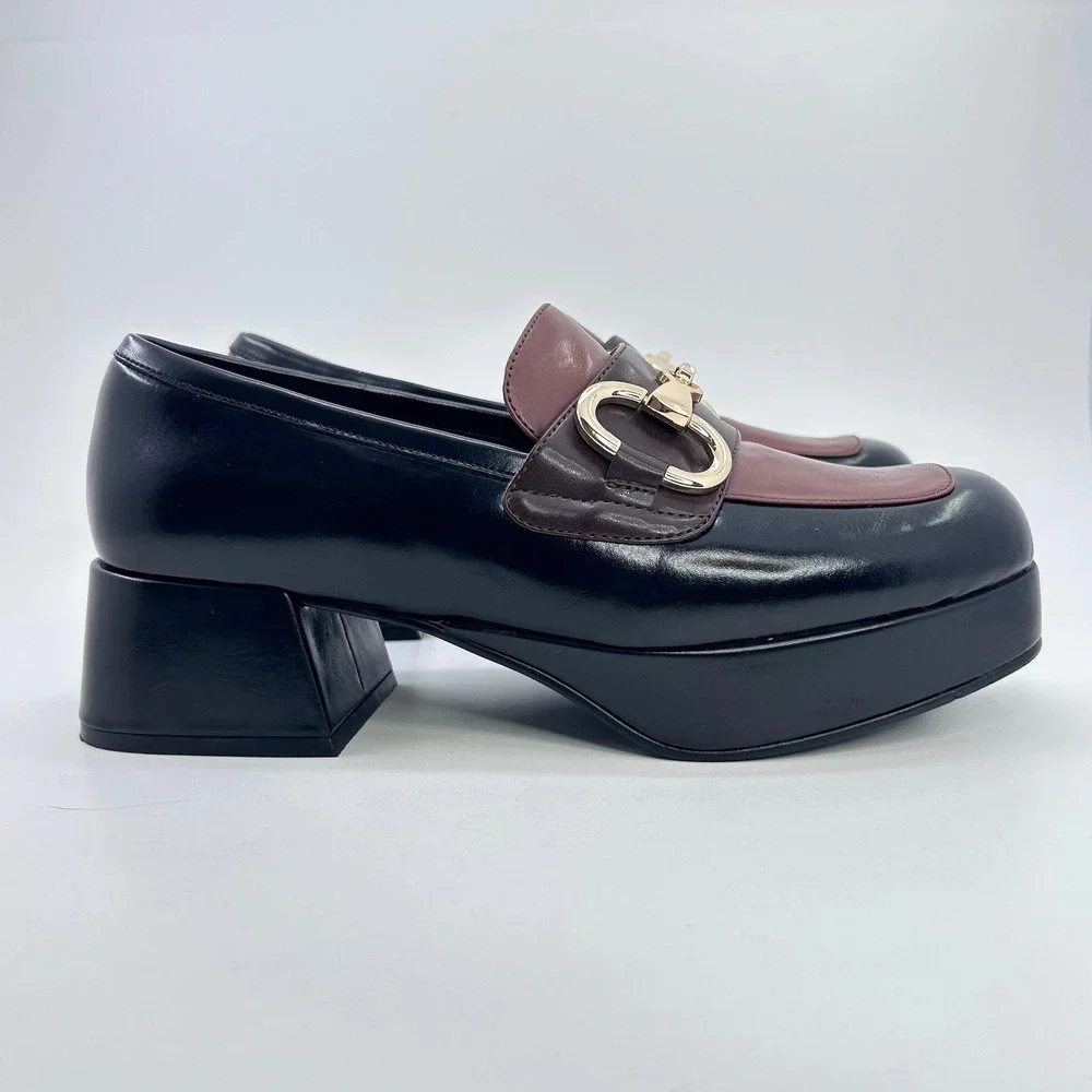 Jeffrey Campbell Student Platform Loafers Two Tone Leather Horsebit Chunky Heel